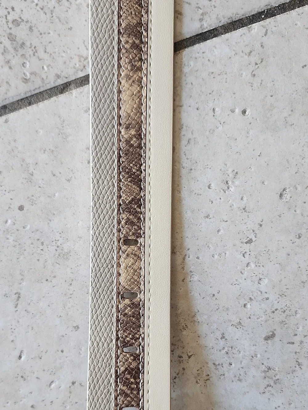 NWT Anne Klein Beige Faux Leather Belt with Gold Buckle and Snake-Print Inlay